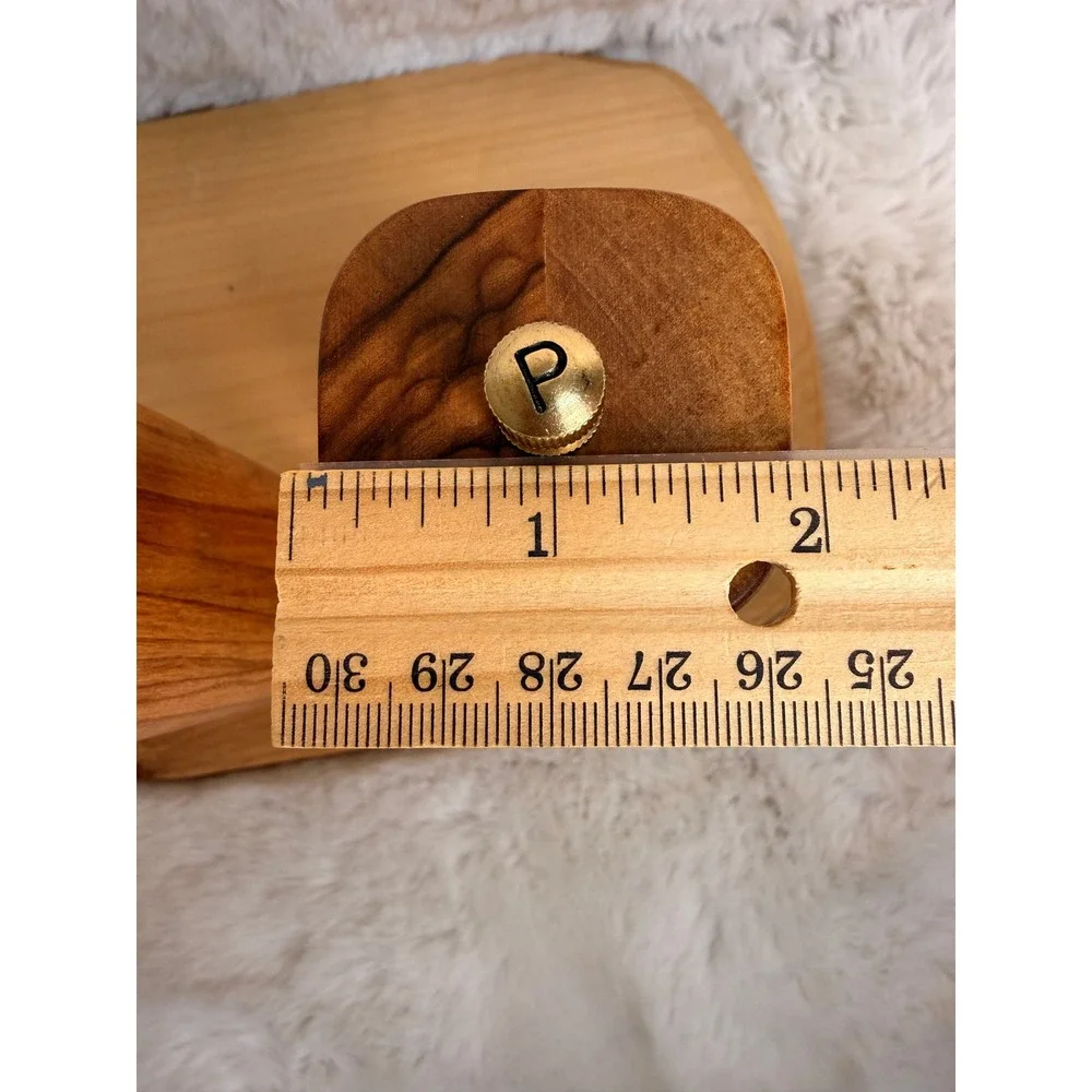 Olive Wood Salt Shaker and Pepper Mill Set Brass Hardware Handcrafted Woodware